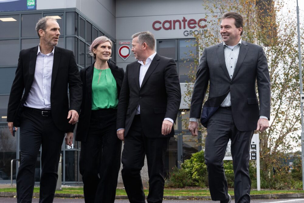Cantec team members walking outside Munster office